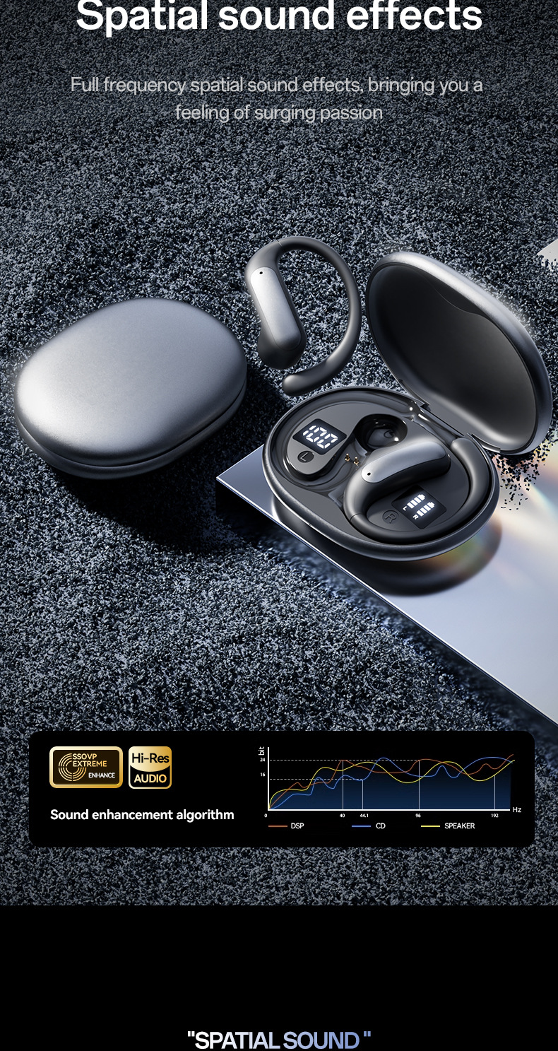 The new AI smart cross-border model M134 ear-hanging OWS non-in-ear open Bluetooth headphones with dual digital display private mold pic 9