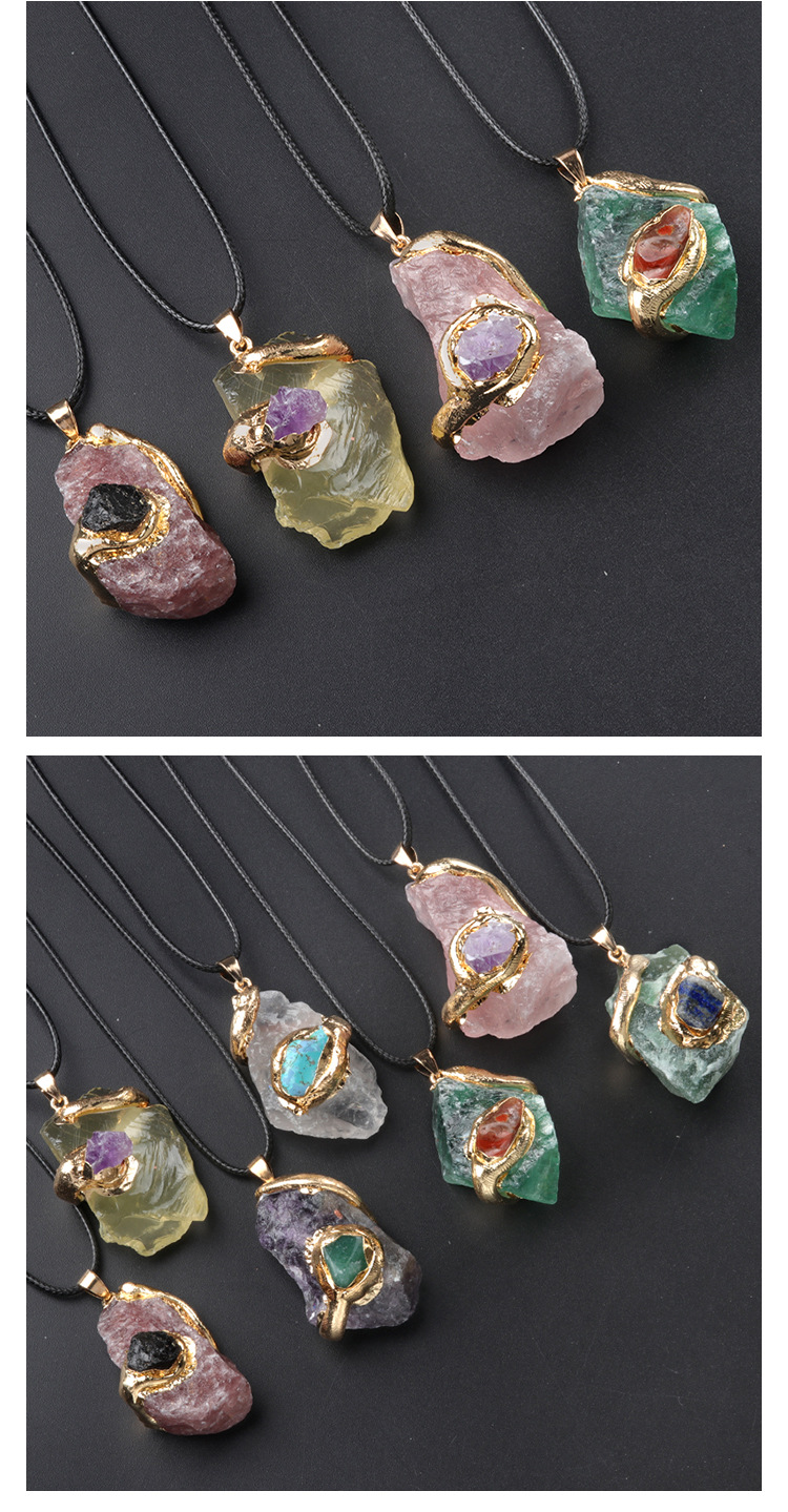 20~40mm鎏金水晶原石吊坠多色水晶石不规则项链饰品配件详情6