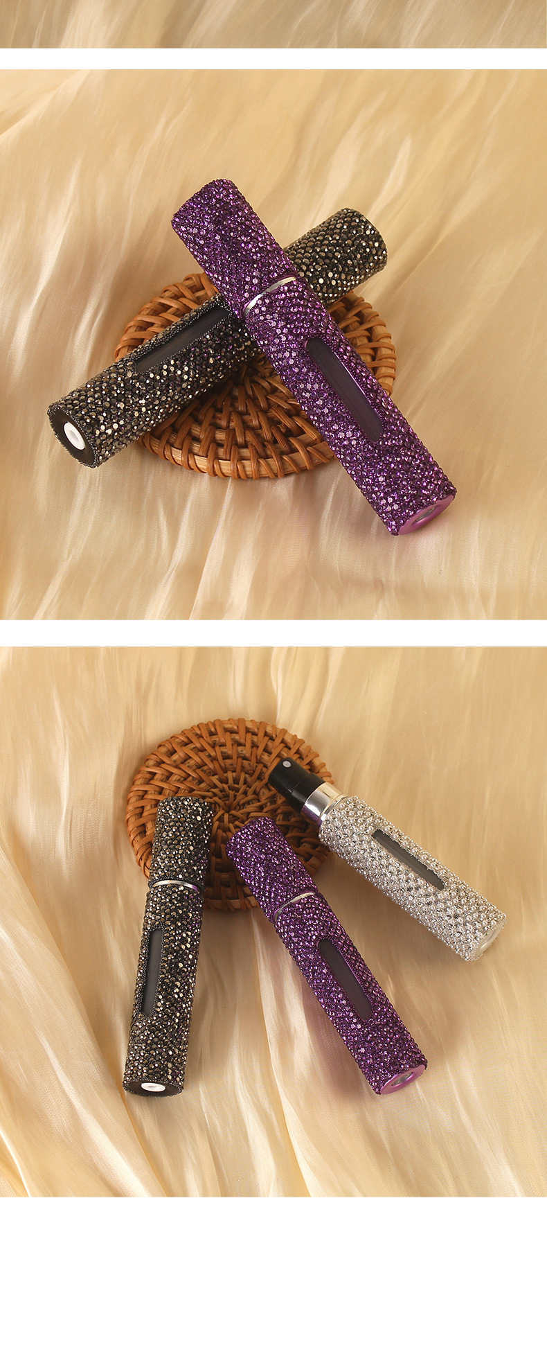 Cross-border diamond-encrusted 8ml perfume sub-bottle bottom self-pump portable spray high appearance level filling bottle beauty and daily chemical packaging pic 4