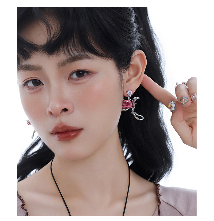 原创设计玫瑰系列耳环女夸张高级感小众轻奢独特精致百搭耳饰批发 pic 10