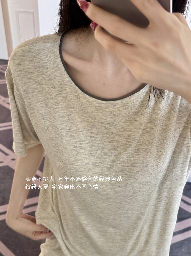 Summer pajama set with chest pad, short sleeves and shorts, pullover, two-piece home wear, thin and skin-friendly, can be worn outside with a pullover pic 21