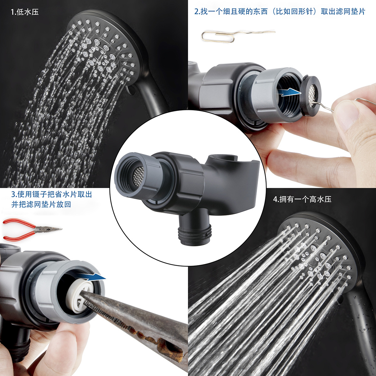 Cross-border American six-function pressure-increasing shower head for home, bathroom, shower, handheld showerhead and shower head set pic 22