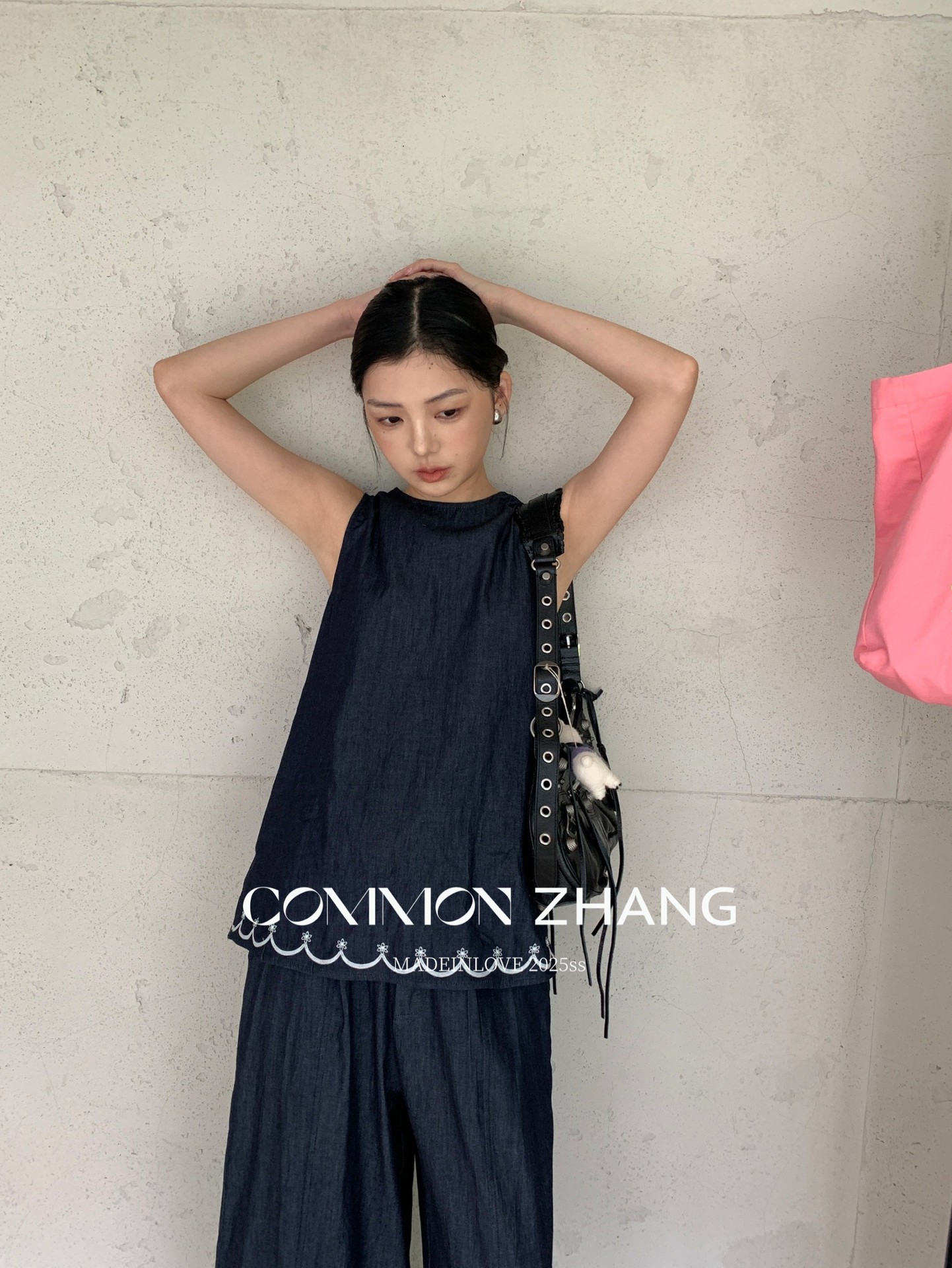CZ ZHANG Summer Korean-style casual, laid-back, loose, versatile, embroidered textured round-neck denim vest for women, B24179 pic 7