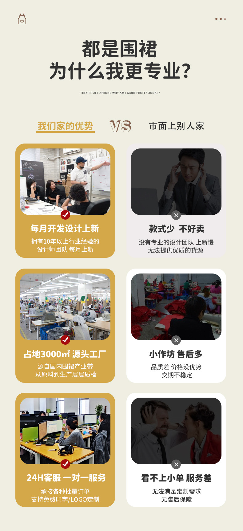 围裙罩衣全棉家用高颜值竹节棉围裙防水长袖可擦手围裙厂家批发详情6