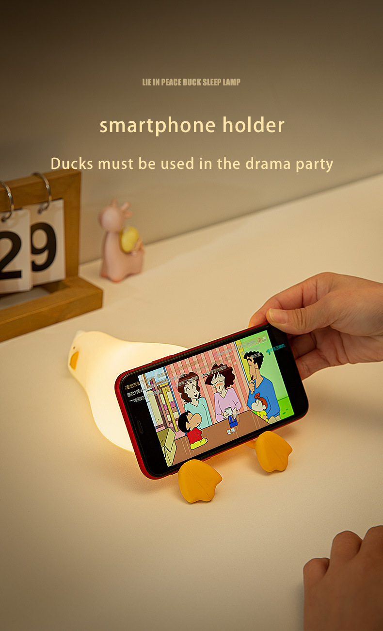 Lying flat Duck night light, patting light, silicone LED, turning duck, charging, bedside companion, mobile phone stand, night light creativity pic 7