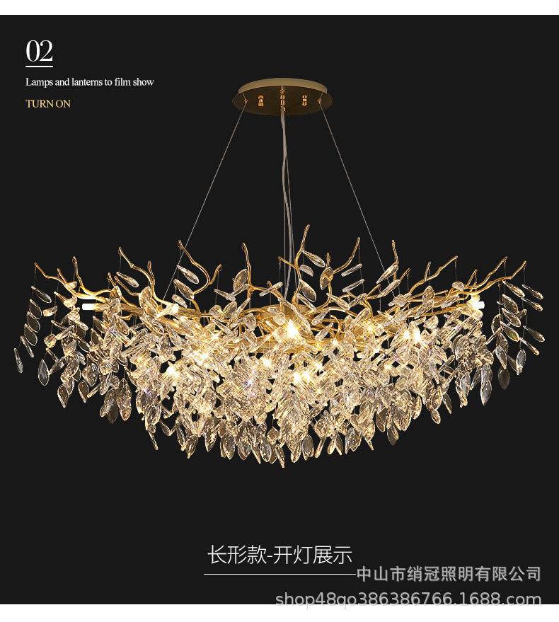 French luxurious and light luxury crystal chandelier, simple living room, grand chandelier, duplex, American branch, luxurious crystal round pic 8