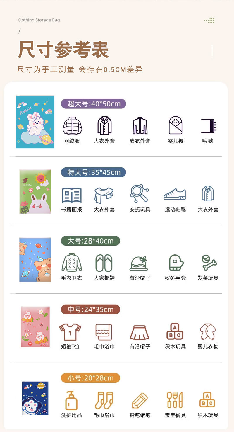 Travel storage bags, clothes organizing bags, kindergarten clothes sealed bags, thickened luggage classification portable pull-edge bags pic 8