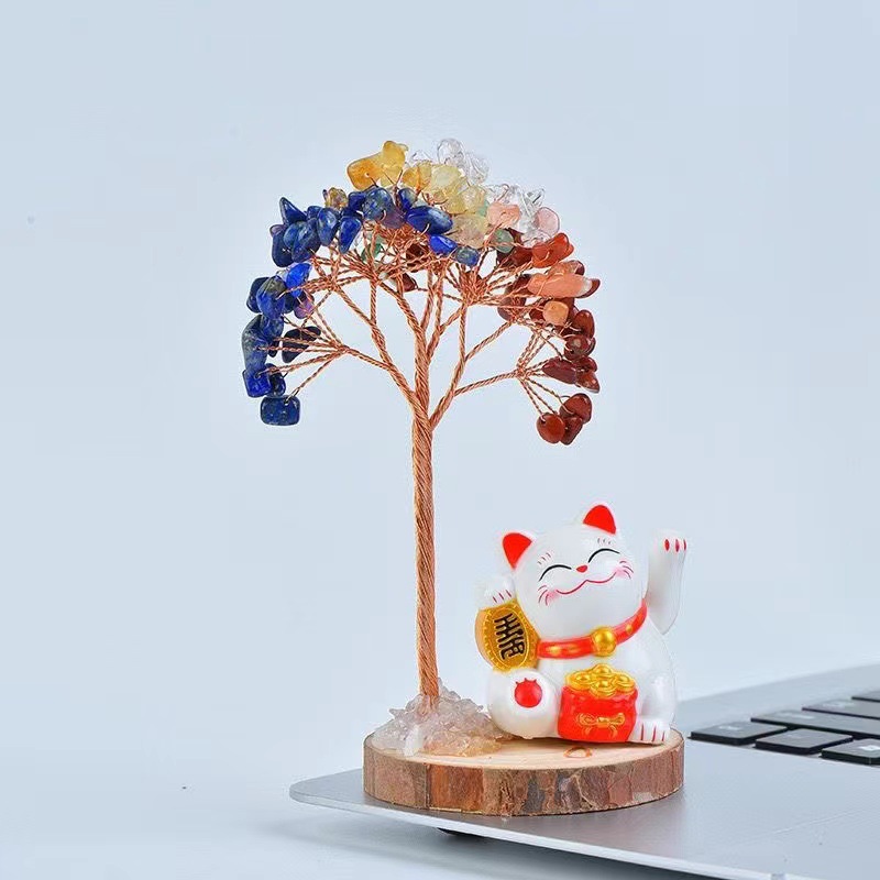 天然黄紫水晶招财猫摆件发财树家居开业桌面可爱车载礼品生日礼物详情5