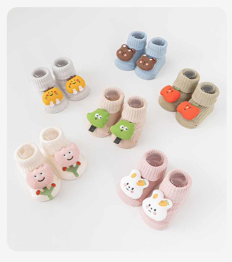 New cartoon double-needle baby socks for autumn and winter, anti-slip and anti-glue newborn socks with bell in the middle tube, 0-9 months old pic 14