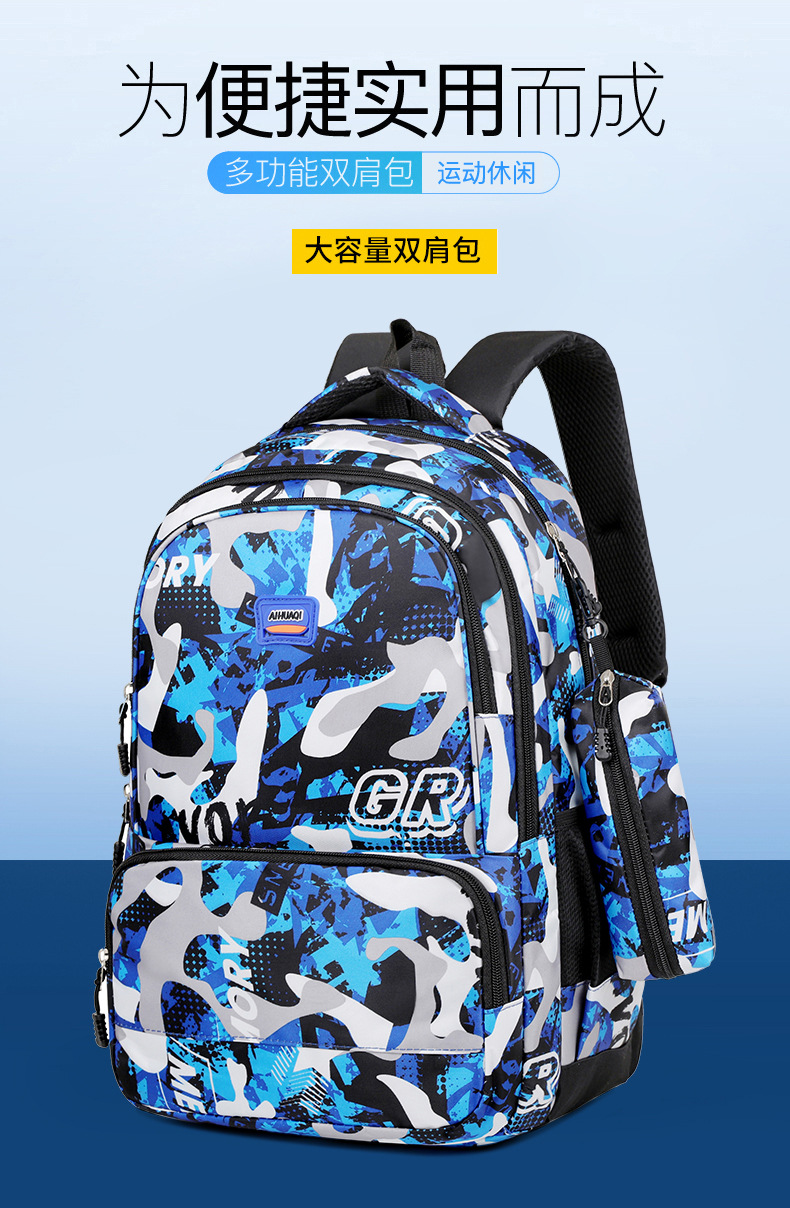 迷彩印花背包外贸大容量休闲双肩包电脑包男初中高中男女学生书包详情1