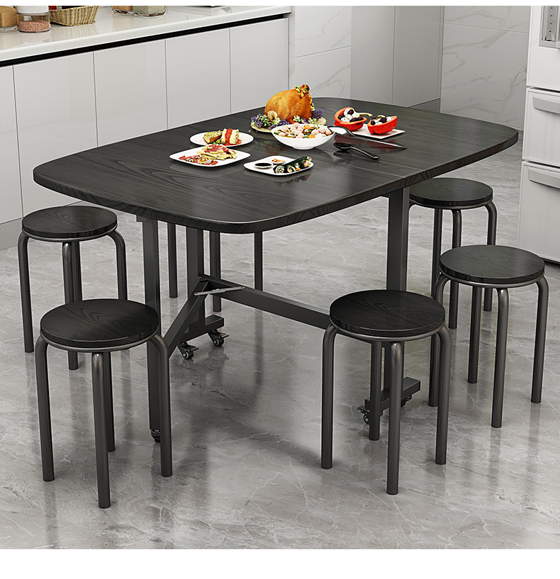 Household three-fold movable folding tables and chairs, small-sized movable folding dining tables and chairs with wheels, simple three-fold tables and chairs pic 23
