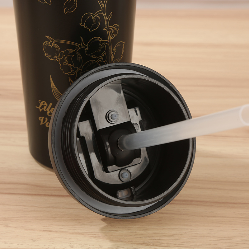 新款铃兰花咖啡杯316不锈钢保温杯商务办公双饮水杯便携学生水杯详情11