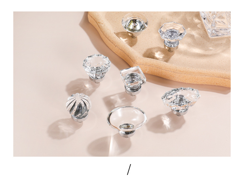 Wholesale cabinet doors, wardrobe handles, zinc alloy three-color door handles, Nordic style light luxury transparent crystal handles pic 12