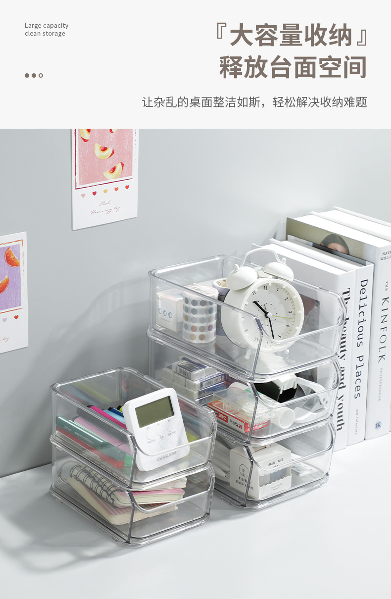 Desktop storage box, drawer-type student dormitory stationery pen holder, acrylic stackable desk cosmetics shelf pic 5