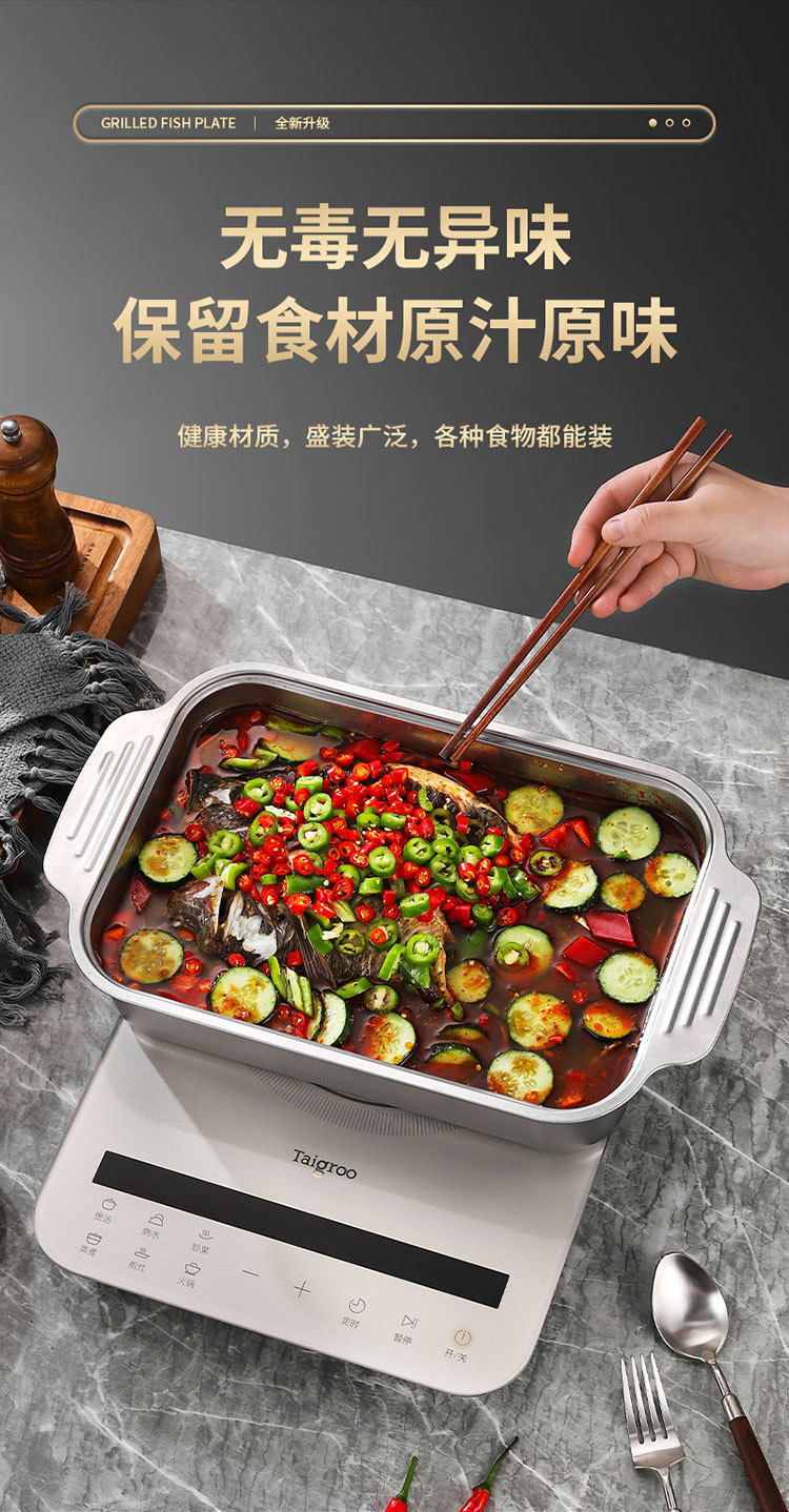 厂家直销不锈钢烤鱼盘长方形 家用深盘电磁炉 商用托盘烤盘烤鱼盘详情6