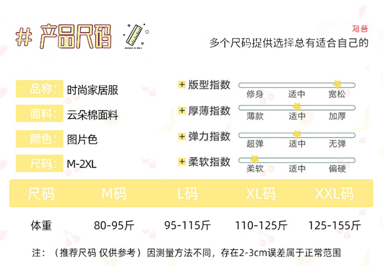 跨境爆款V领睡衣女云朵棉三件套夏季短袖短裤长裤卡通家居服套装详情1