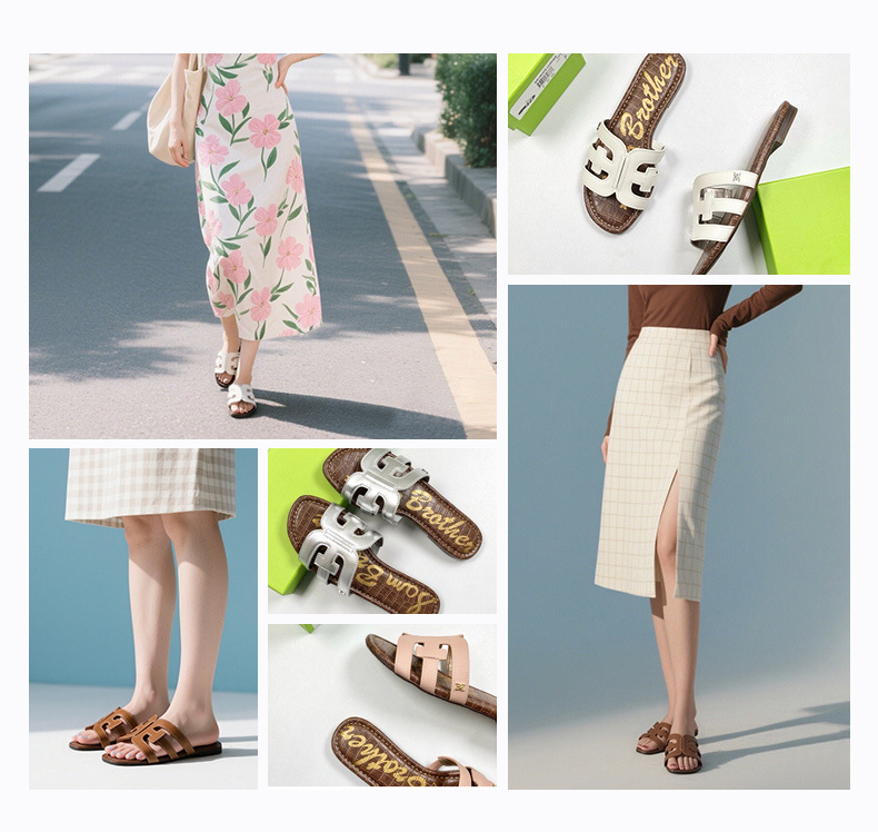 外贸原厂货~2024夏季真皮鞋拖防滑白色拖鞋女外穿凉拖夏平底H凉鞋详情3