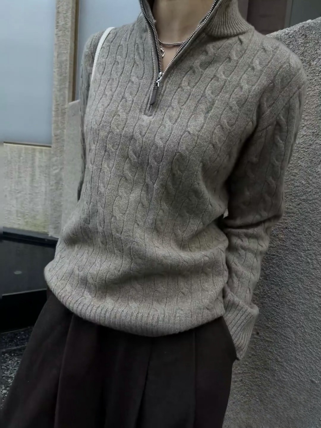 24221款秋冬美式男女款半拉链Polo针织衫宽松绞花套头保暖毛衣详情8