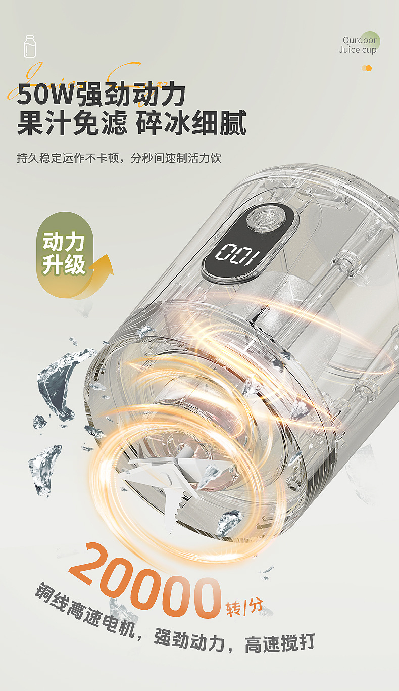 新款无线便携式家用果汁机亚马逊爆款榨汁杯USB充电款小型榨汁机详情6