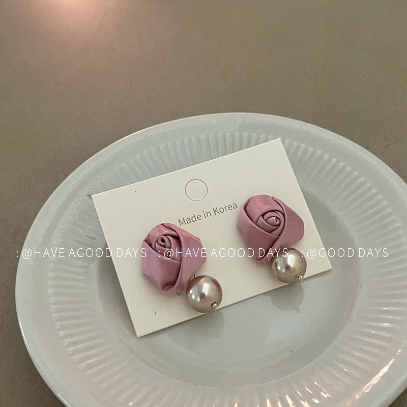 法式温柔玫瑰珍珠耳环气质高级感小众设计耳饰925银针甜美时尚女~详情7