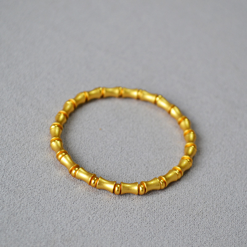 国潮新中式小众文艺复古黄铜古法镀金磨砂竹节弹力手链节节高升女详情15