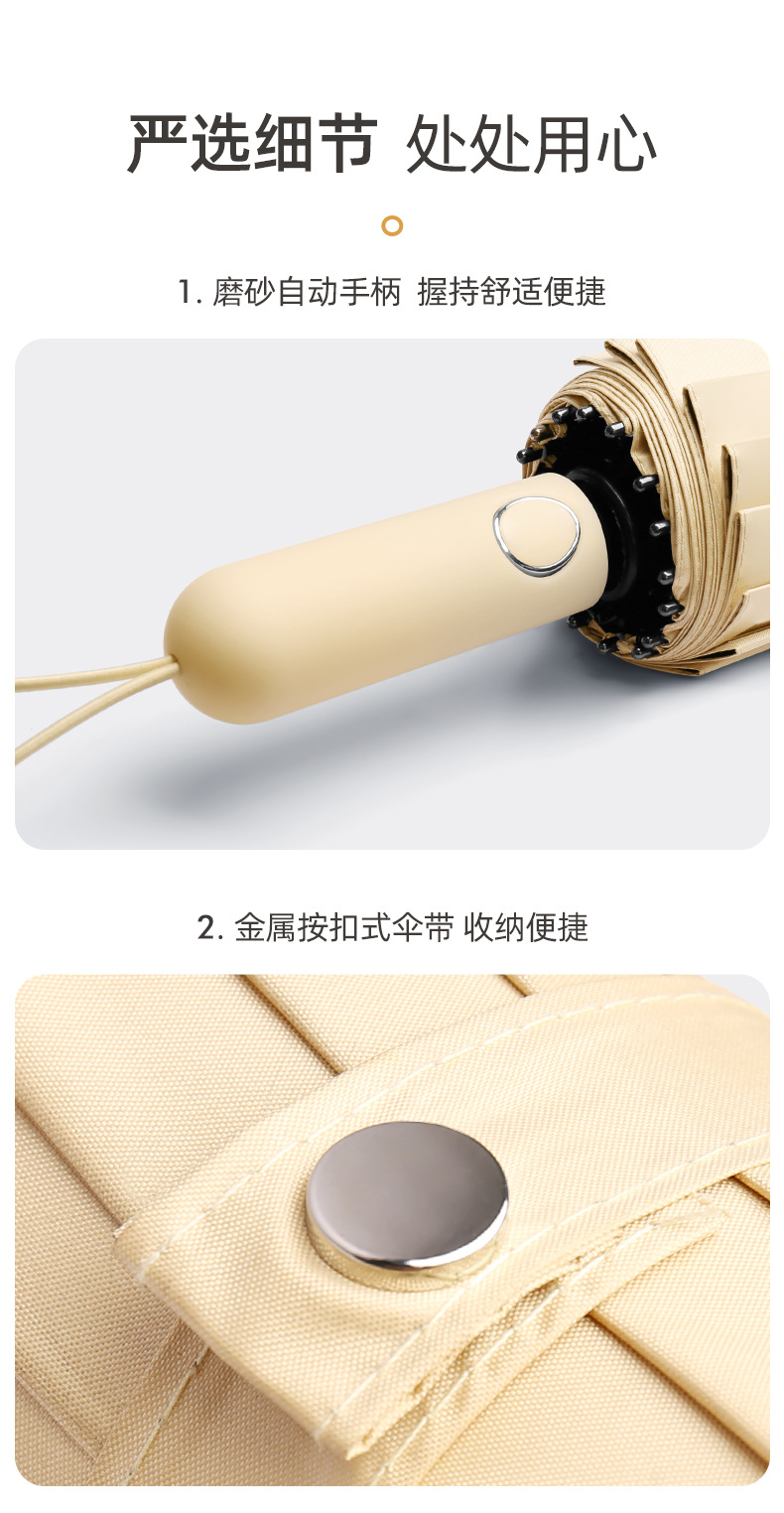 新款16骨黑胶自动双人伞商务礼品伞三折抗风加固折叠伞雨伞加logo详情25