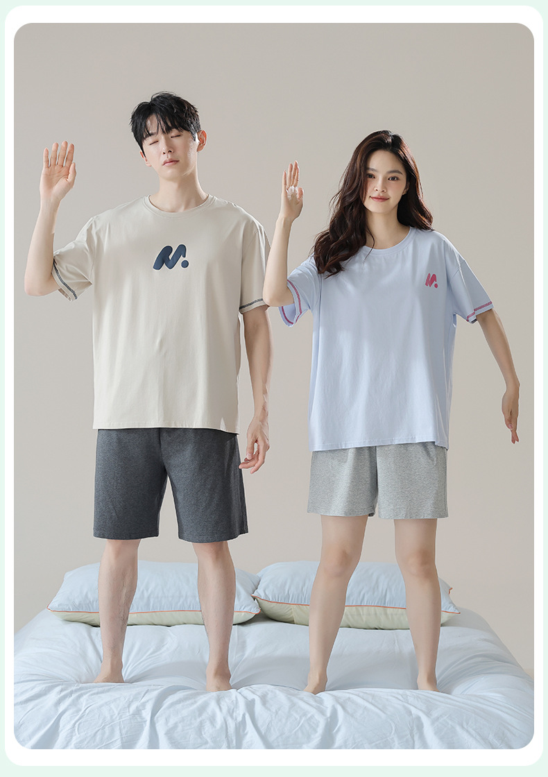【抗菌新疆棉】短袖纯棉情侣睡衣女夏季男士睡衣夏薄款家居服套装详情10