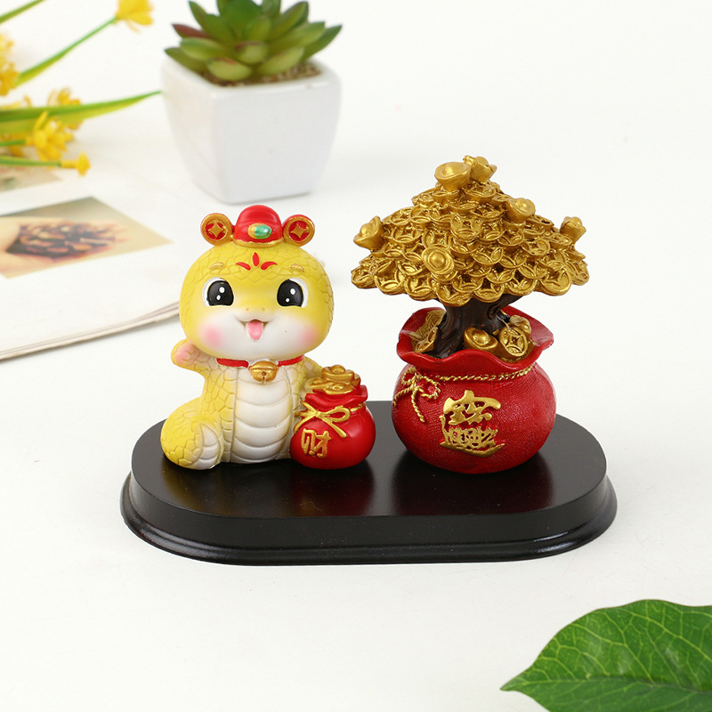 跨境树脂工艺品新年福袋钱袋摇钱树金钱发财树生肖蛇摆件客厅家居详情6