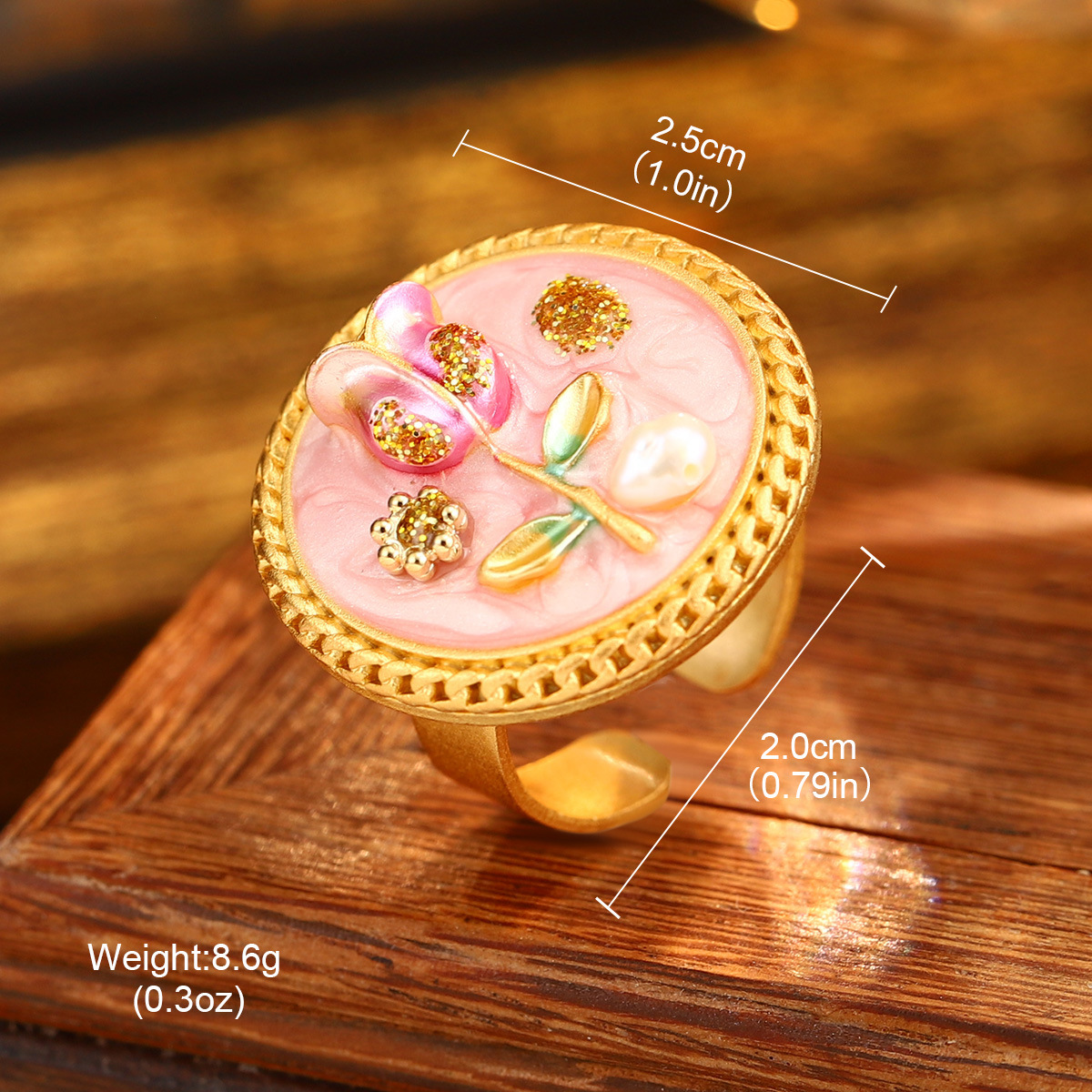 中古vintage饰品油画系列花朵戒指巴洛克天然珍珠手饰夏小众文艺详情39