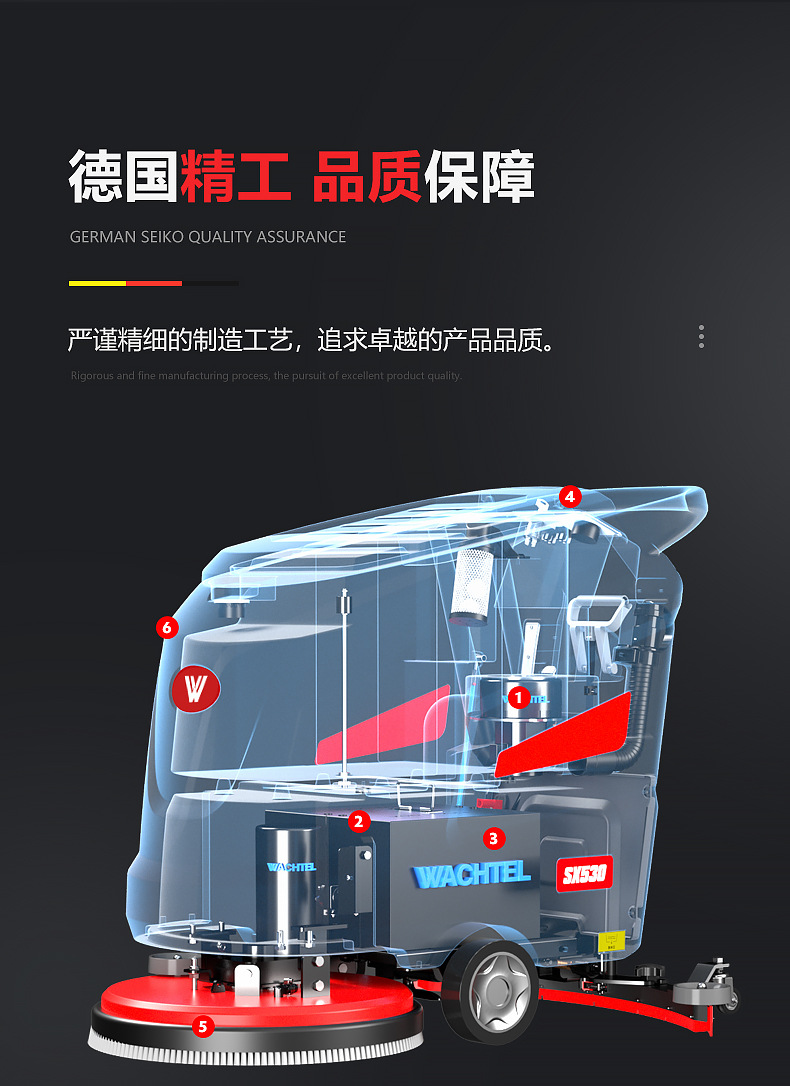 出口WACHTEL手推式工业洗地机商用小型SX530车间电动擦地机尘推车详情7