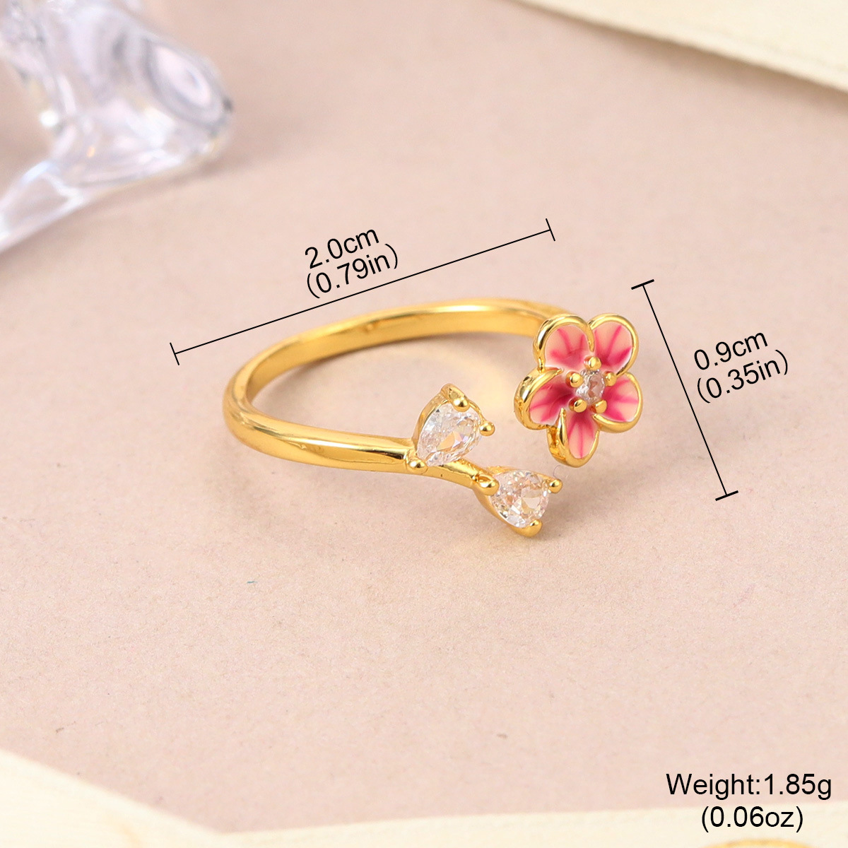 森系珐琅高级感锆石彩色戒指可调节小众设计不掉色花朵指环开口戒详情33