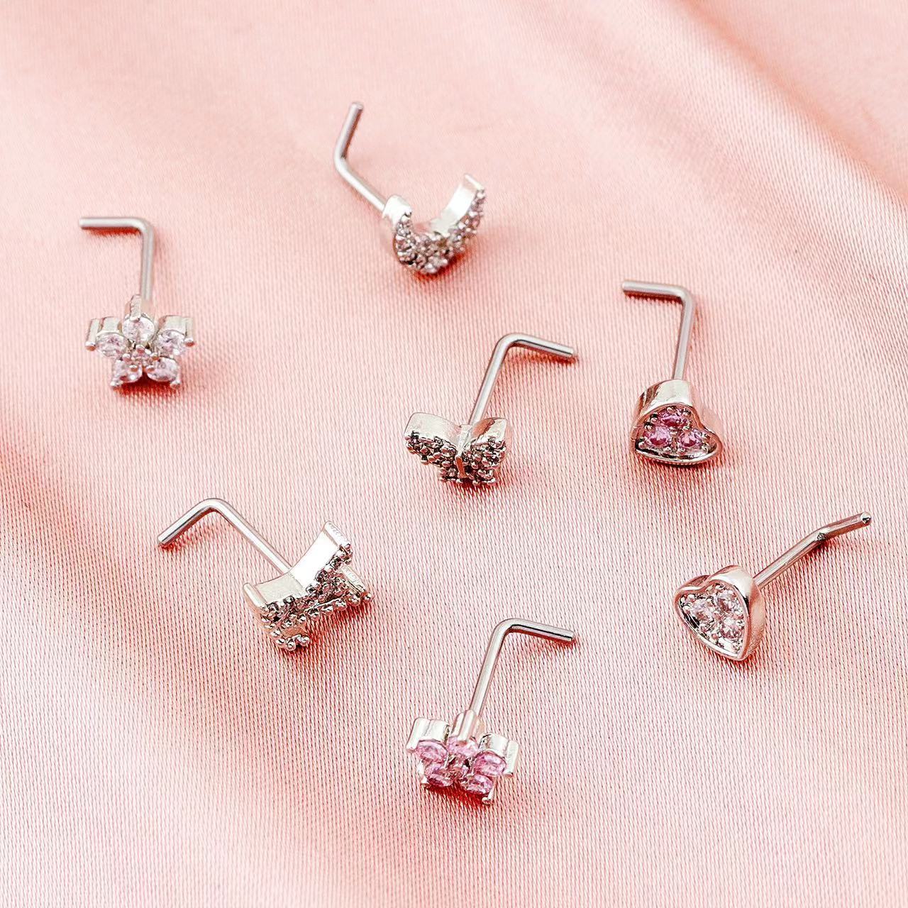 锆石吊坠鼻钉L杆蝙蝠月亮爱心蝴蝶鼻饰花朵鼻钉跨境新品穿刺饰品详情10