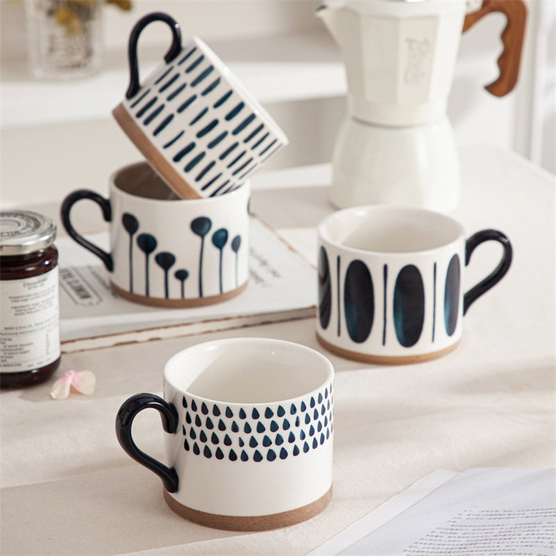 Japanese ceramic coffee cups, rough earthenware cups, hand-painted underglaze colors, large-capacity drinking cups, color box mugs as souvenirs pic 8