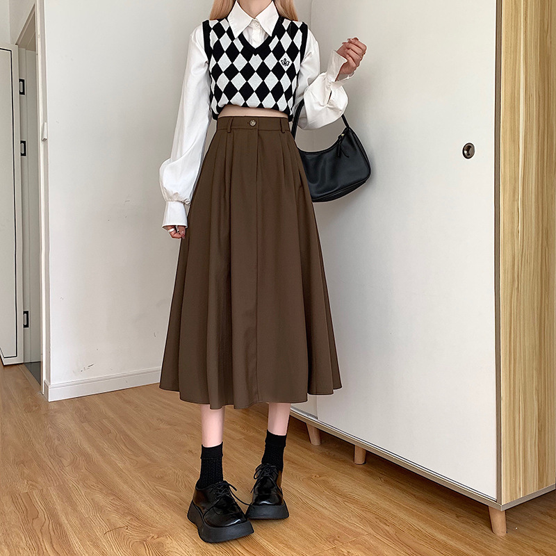 The new Korean-style slimming MIDI skirt for women in the 2022 autumn and winter season is in vogue with A large swing A-line skirt trend pic 18