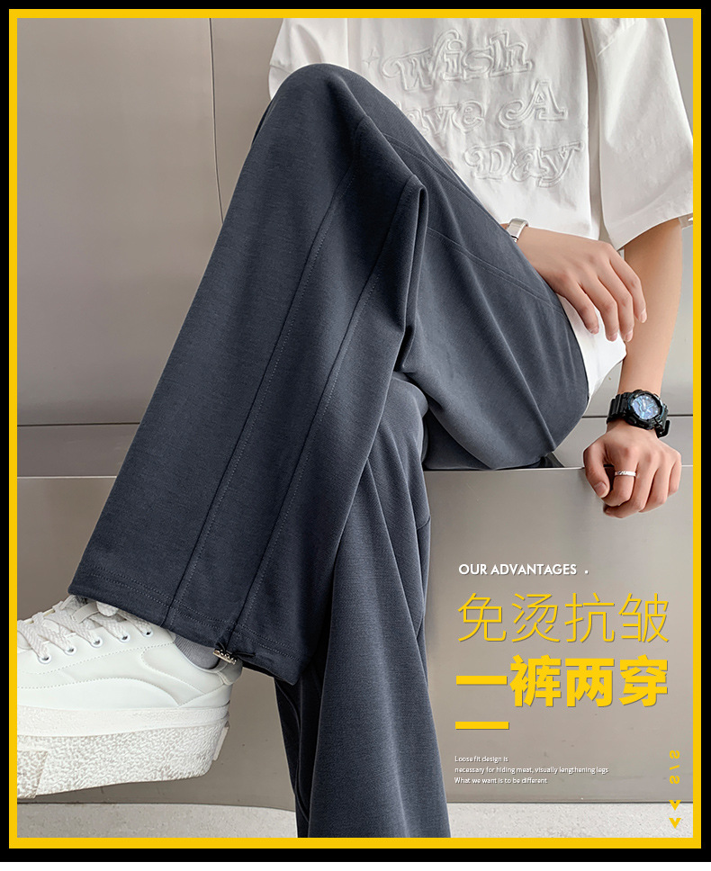 铜氨丝裤子男新款夏季冰丝垂感休闲裤宽松抽绳运动裤男士直筒长裤详情6