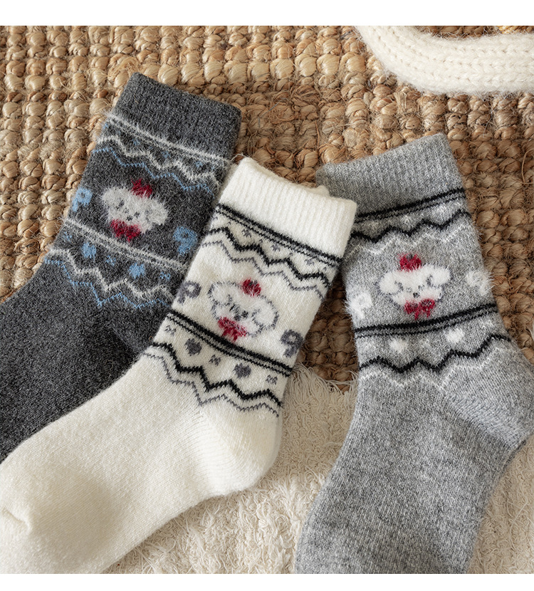 儿童袜子秋冬季加厚保暖羊毛袜儿童韩版卡通小狗冬款羊绒中筒袜详情12