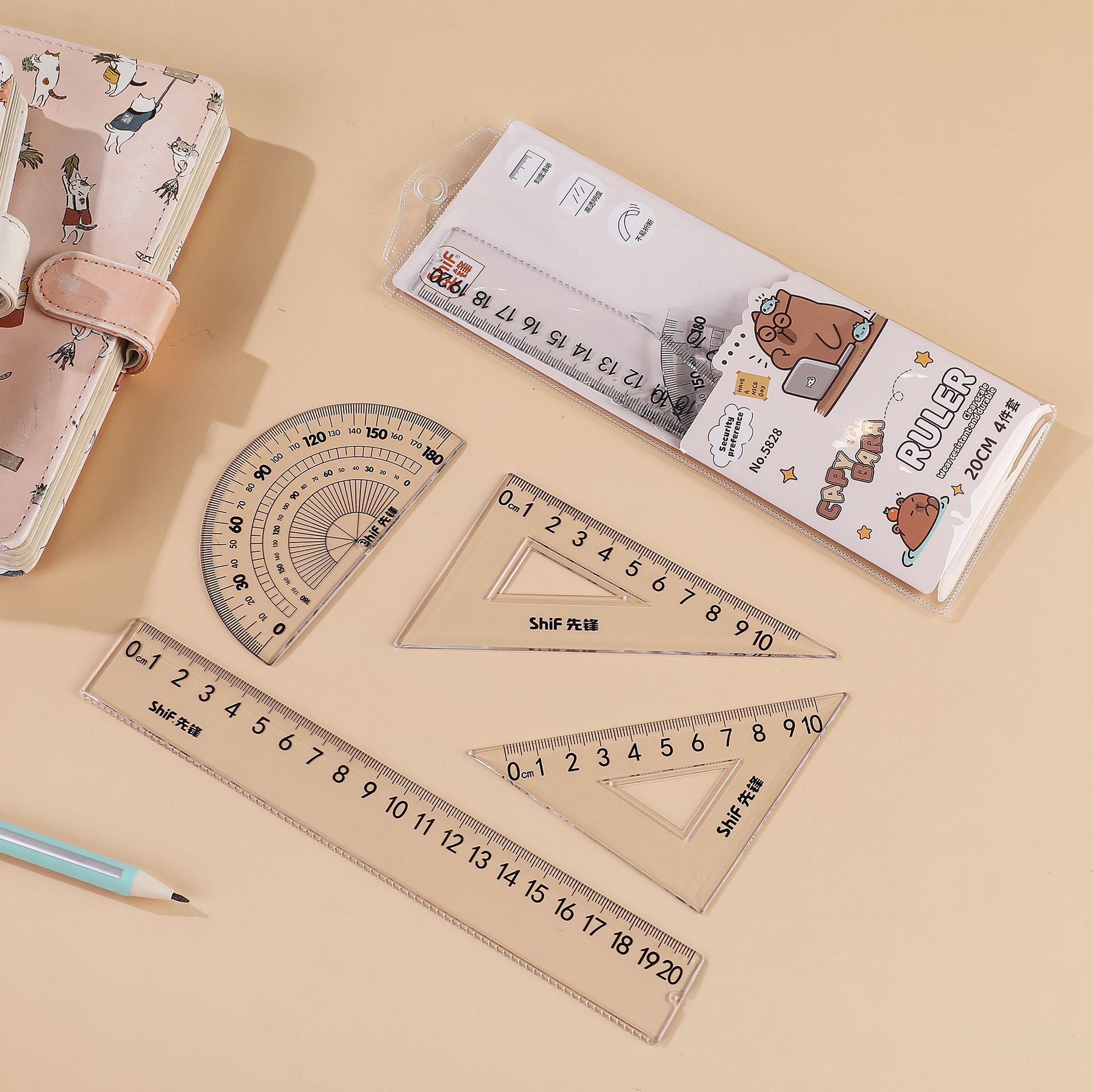 先锋5828尺子套装小学生用直尺三角尺量角器儿童多功能画图套尺详情7