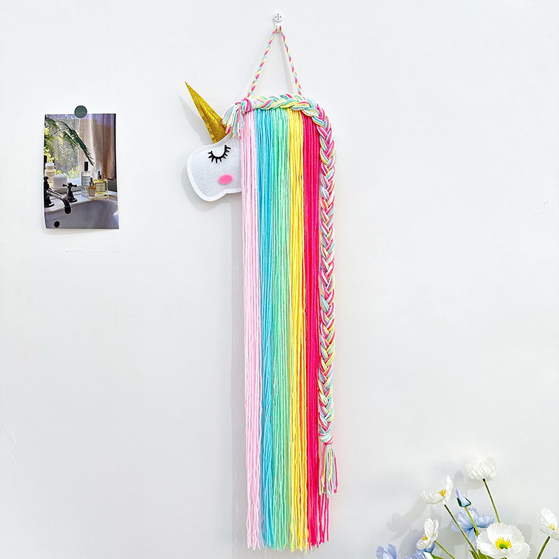 ins独角兽儿童发夹发饰收纳带整理架壁挂毛毡动物头儿童房间挂饰详情9