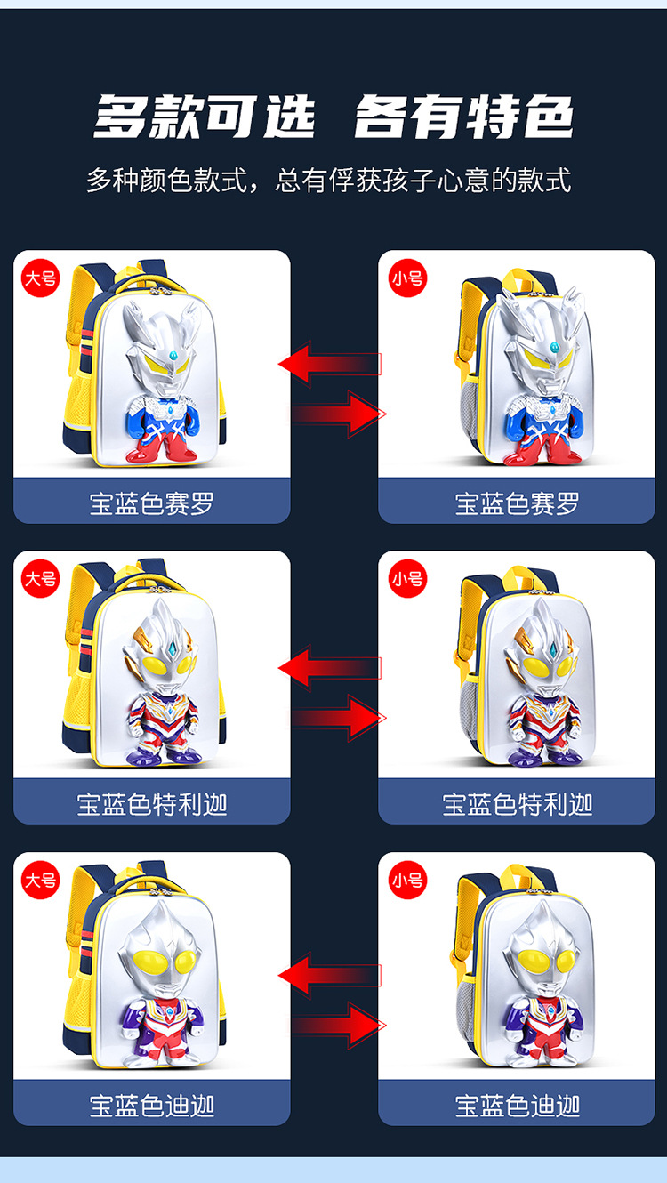 The Flashing Ultraman schoolbag is a cartoon mini ultra-light travel backpack for children and kindergartens. It is a cool and dazzling backpack that lights up pic 16