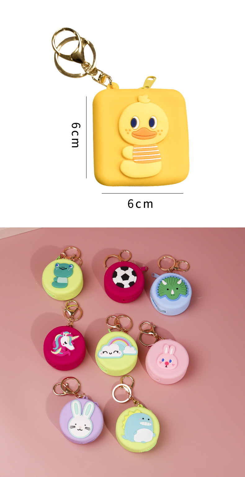 Cartoon round silicone coin purse, versatile little dinosaur keychain, bag, pendant, storage card, mini pic 18
