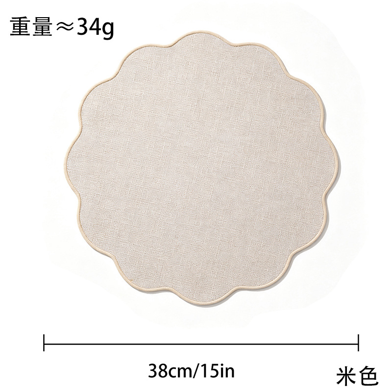 A light retro Ins-style lace round table mat with a faux linen texture, heat-insulating, heat-resistant and anti-slip, suitable for home dining table MATS pic 9