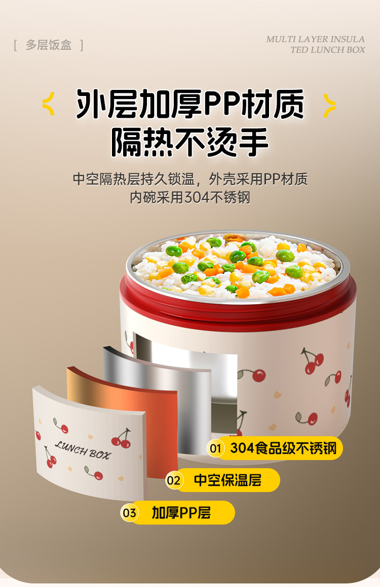 304不锈钢樱桃保温盒便当盒多层餐盒防漏学生上班族便携密封饭盒详情9