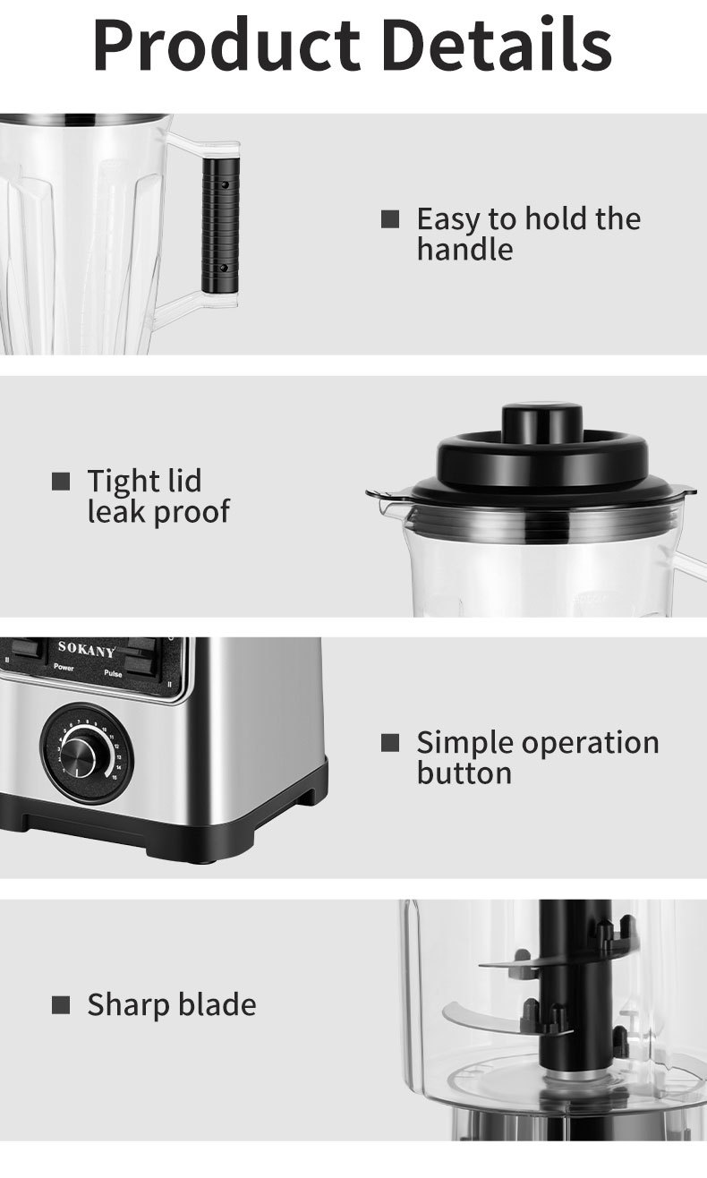 New SOKANY3333 blender, a household three-in-one meat grinder, bean grinder, ice crusher, food processor, juicer and blender pic 9