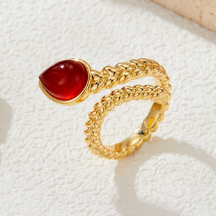 A niche high-end gold brushed snake opening ring, copper alloy, real gold electroplated with zircon, adjustable ring pic 6