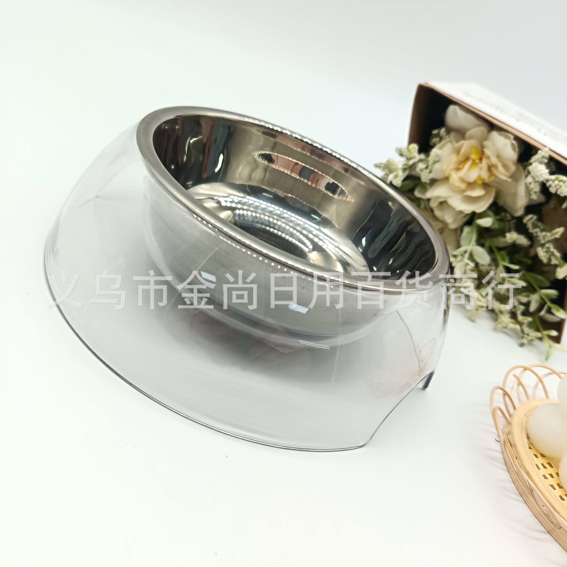 New cross-border light luxury transparent single bowl water cat bowl, dog bowl, detachable stainless steel pet bowl, high appearance level, ins style pic 3
