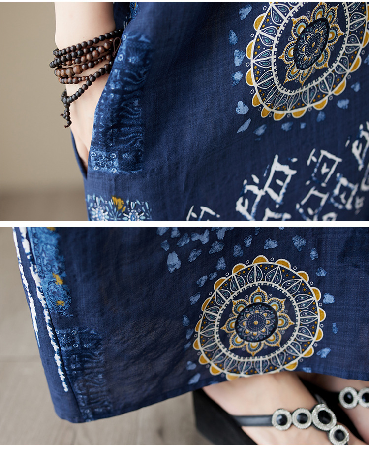 夏季v领薄棉麻大码宽松文艺度假风沙滩裙复古遮肉长款袍子连衣裙详情18