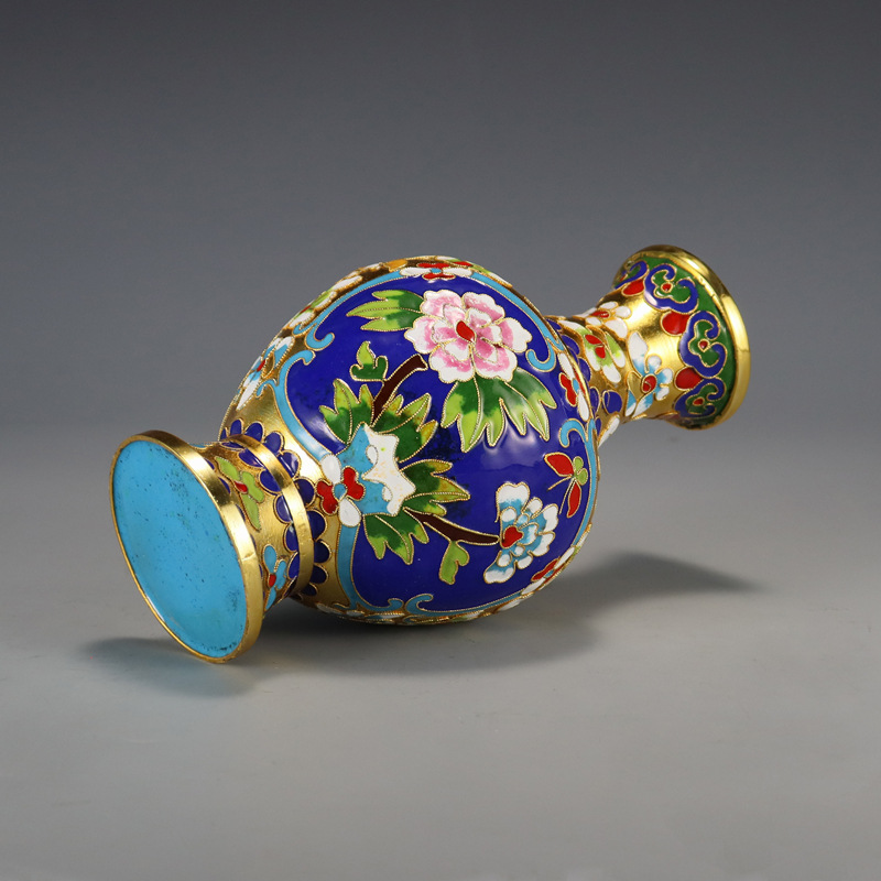 Beijing Jingtai Blue Vase Ornament, craft gift, cloisonne enamel filigree silver blue Flower blooming, auspicious Zhou Ware Lei Vase pic 10