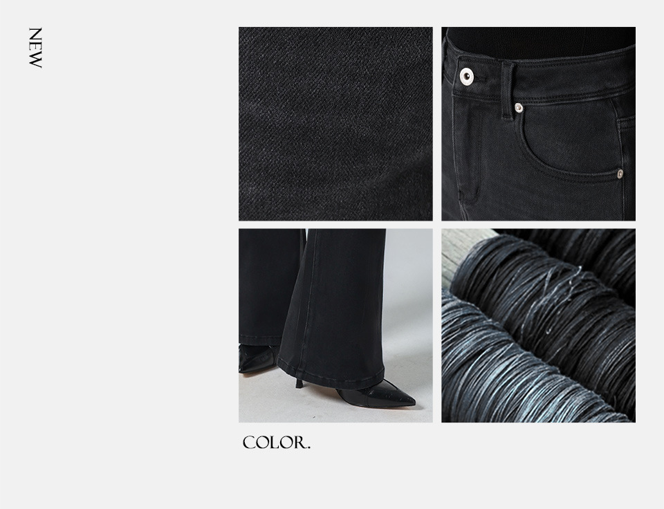 Fleece/black and gray high-waisted Jeans for women, slightly flared, four-sided elastic, slimming, 25 autumn and winter new, lifting the buttocks, tight pic 10