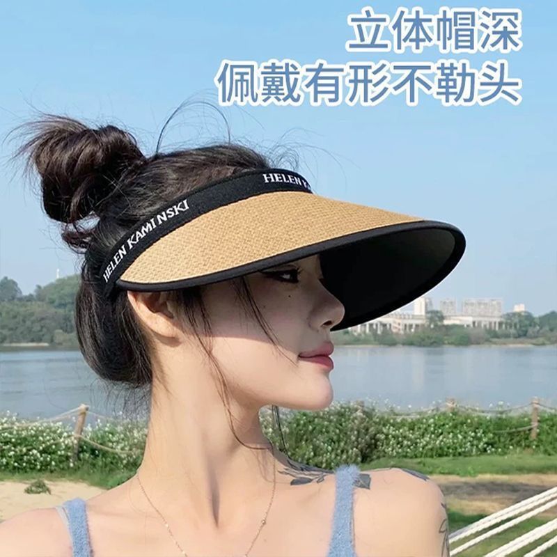 【 New Customers get a 5-yuan discount 】 Open-top uv sun protection hat for women, summer large-brim beach sunshade straw hat for cycling pic 2