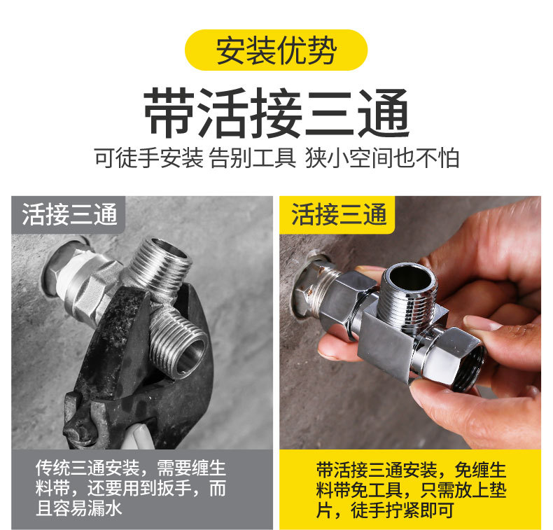 All-copper union three-way Angle valve, thickened one-inlet and two-outlet water divider, four-head adapter, water pipe with switch union pic 4